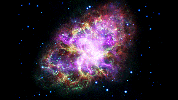Imagen combinada de la Nebulosa Cangrejo tomada desde cinco diferentes telescopios.