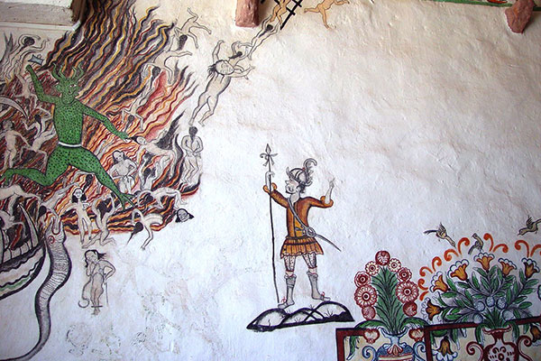 Pintura mural de la Iglesia de Copacabana de Andamarca (Bolivia)